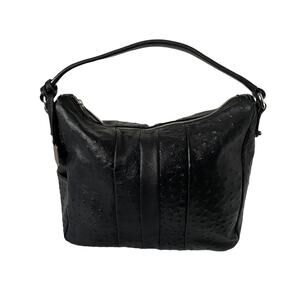 Furla Soho Hobo Bag Leather Shoulder Top Handle Ostrich Embossed $398 Black EUC